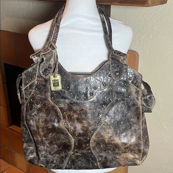 Frye Distressed Leather Shoulder Bag, Chocolate Brown - Picture 1 of 9